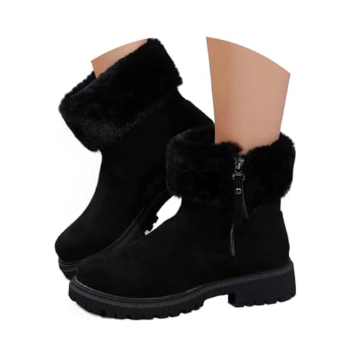 Minetom Damen Winterstiefel Warm Gefütterte Winterschuhe Schneestiefel Winter Kurzschaft Stiefel Mit Reißverschluss Boots Schuhe B Schwarz 39 EU von Minetom