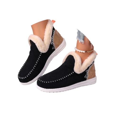 Minetom Damen Winterstiefel Warm Plüsch Gefütterte Schneestiefel Slip On Winterschuhe Kurzschaft Stiefel Boots A Schwarz 38 EU von Minetom
