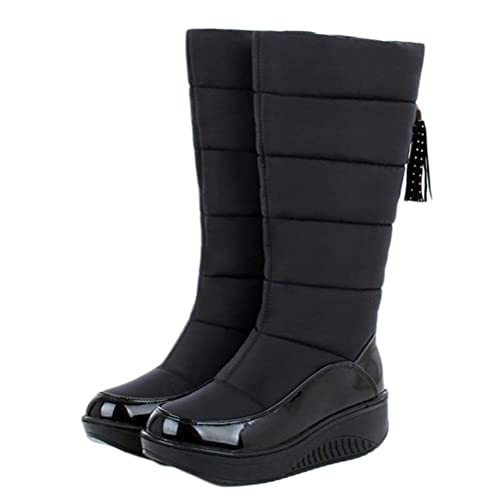 Minetom Damen Winterstiefel Wasserdicht Warm Gefütterte Schneestiefel Winterschuhe Winter Langschaft Stiefel Boots Schuhe A Schwarz 43 EU von Minetom