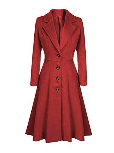 Minetom Damen Wollmantel Winter Mantel Trenchcoat Warm Schlank Windmantel Outwear Elegant Übergangsmantel Knopfleiste Lange Jacke Rot 34 von Minetom