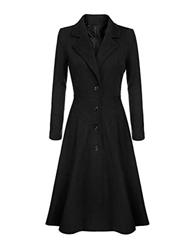 Minetom Damen Wollmantel Winter Mantel Trenchcoat Warm Schlank Windmantel Outwear Elegant Übergangsmantel Knopfleiste Lange Jacke Schwarz 38 von Minetom