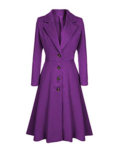 Minetom Damen Wollmantel Winter Mantel Trenchcoat Warm Schlank Windmantel Outwear Elegant Übergangsmantel Knopfleiste Lange Jacke Violett 40 von Minetom