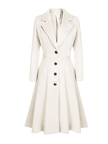 Minetom Damen Wollmantel Winter Mantel Trenchcoat Warm Schlank Windmantel Outwear Elegant Übergangsmantel Knopfleiste Lange Jacke Weiß 40 von Minetom