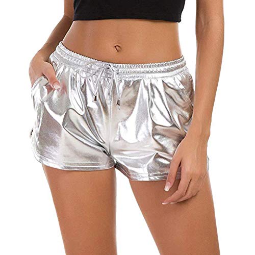 Minetom Damen Yoga Heiße Shorts Glänzend Etallic Hosen Mit Gummizug Silber S von Minetom