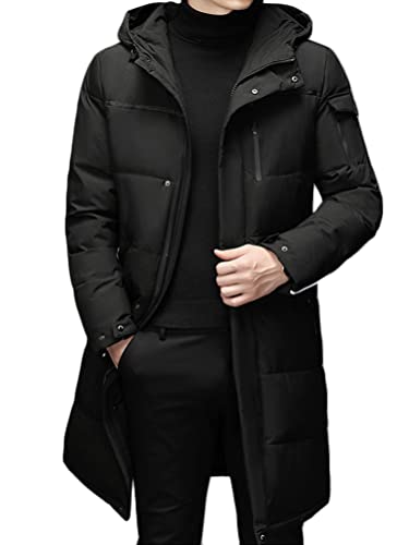 Minetom Daunenmantel Herren Winter Lange Steppmantel Mit Kapuze Warm Wintermantel Winterparka Winterjacke Lange Männer Mantel B Schwarz L von Minetom