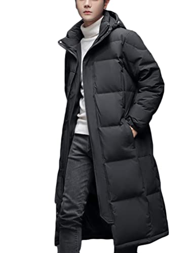 Minetom Daunenmantel Herren Winter Lange Steppmantel Mit Kapuze Warm Wintermantel Winterparka Winterjacke Lange Männer Mantel C Schwarz XL von Minetom