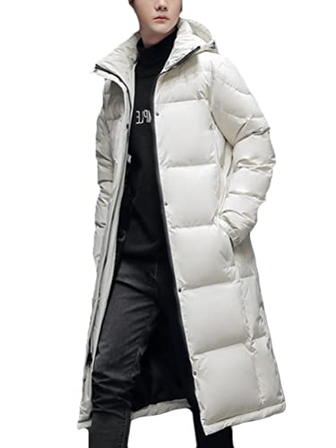Minetom Daunenmantel Herren Winter Lange Steppmantel Mit Kapuze Warm Wintermantel Winterparka Winterjacke Lange Männer Mantel C Weiß XL von Minetom