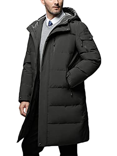 Minetom Daunenmantel Herren Winter Lange Steppmantel Mit Kapuze Warm Wintermantel Winterparka Winterjacke Lange Männer Mantel E Grau L von Minetom