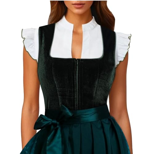 Minetom Dirndl Bluse Damen Dirndlbluse Kurzarm Dirndlblusen V Ausschnitt Flügelärmel Trachtenbluse Oktoberfest A1 Grün M von Minetom