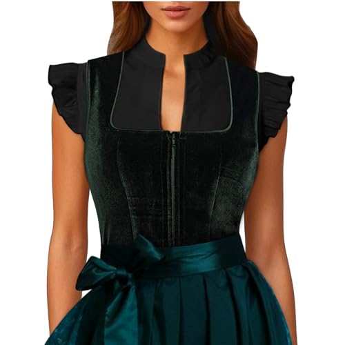 Minetom Dirndl Bluse Damen Dirndlbluse Kurzarm Dirndlblusen V Ausschnitt Flügelärmel Trachtenbluse Oktoberfest A1 Schwarz M von Minetom