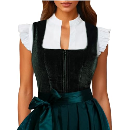 Minetom Dirndl Bluse Damen Dirndlbluse Kurzarm Dirndlblusen V Ausschnitt Flügelärmel Trachtenbluse Oktoberfest A1 Weiß L von Minetom
