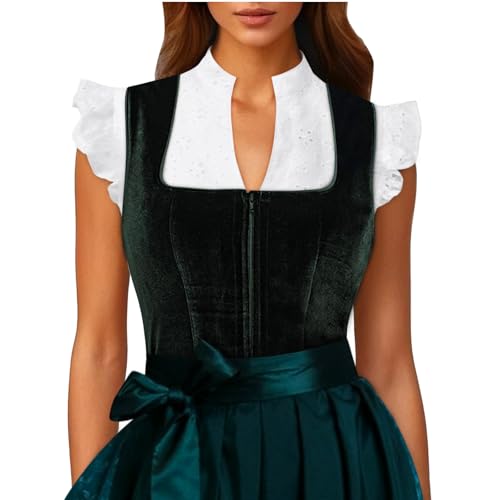 Minetom Dirndl Bluse Damen Dirndlbluse Kurzarm Dirndlblusen V Ausschnitt Flügelärmel Trachtenbluse Oktoberfest A2 Weiß M von Minetom