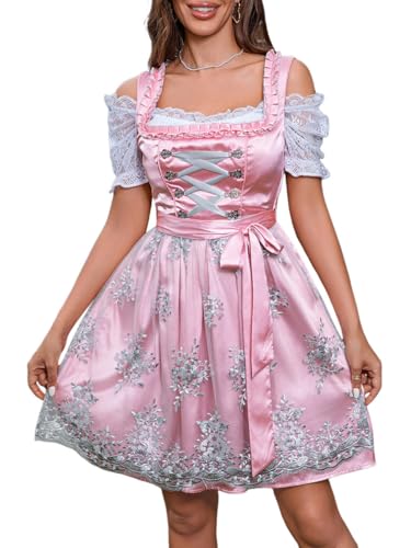 Minetom Dirndl Damen Midi Trachtenkleid Trachtenmode Trachtenrock Kleid Dirndlschürze Für Oktoberfest Besondere Anlässe 13 Rosa S von Minetom