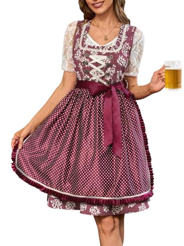 Minetom Dirndl Damen Midi Trachtenkleid Trachtenmode Trachtenrock Kleid Dirndlschürze Für Oktoberfest Besondere Anlässe 21 Rot S von Minetom