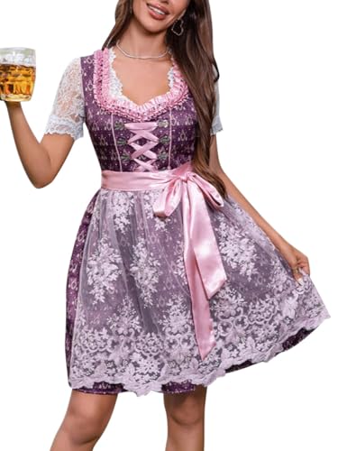 Minetom Dirndl Damen Midi Trachtenkleid Trachtenmode Trachtenrock Kleid Dirndlschürze Für Oktoberfest Besondere Anlässe 27 Violett L von Minetom