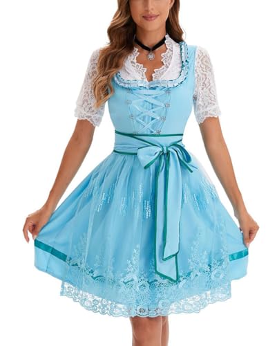 Minetom Dirndl Damen Trachtenkleid Trachtenmode Trachtenrock Spitzenschürze Elegante Festlich Kleid für Oktoberfest A1 Weiß M von Minetom