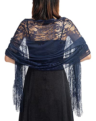 Minetom Elegant Braut Schal Stola Schal für Kleider Retro Umschlagtücher Bolero Spitze Schal Wraps für Abendkleid Party Hochzeit A Blau Einheitsgröße von Minetom