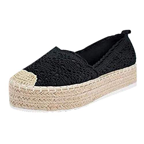 Minetom Espadrilles mit Plateauabsatz Freizeitschuhe Hohler Plattform Atmungsaktivem Keilabsatz Spitze Bohemian Sandalen Pantoffel Sommerschuhe Schwarz 38 EU von Minetom