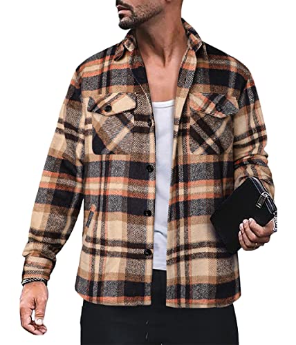 Minetom Flanellhemd Herren Hemd Kariert Flanellhemden Langarm Button Down Freizeithemd Mit Brusttasche Normal Passform Holzfällerhemd A Braun XS von Minetom