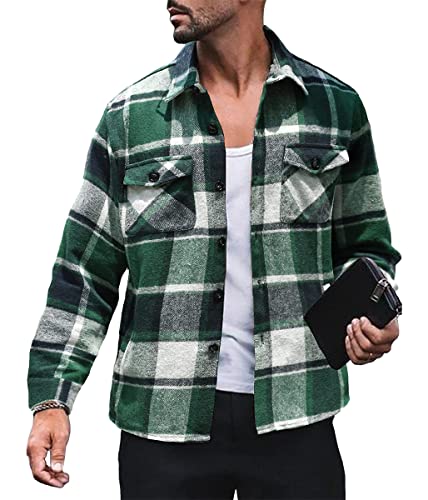 Minetom Flanellhemd Herren Hemd Kariert Flanellhemden Langarm Button Down Freizeithemd Mit Brusttasche Normal Passform Holzfällerhemd A Grün XL von Minetom