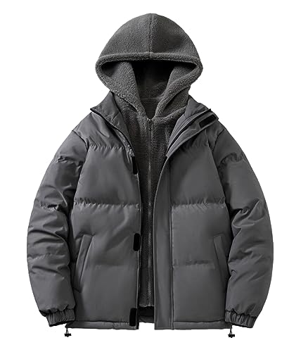 Minetom Fleece Sweatjacke Herren Fleecejacke Mit Kapuze Herbst Winter Oversized Fit Pufferjacke Winterjacke Kurze Steppjacke Quilted Jacket A Grau M von Minetom