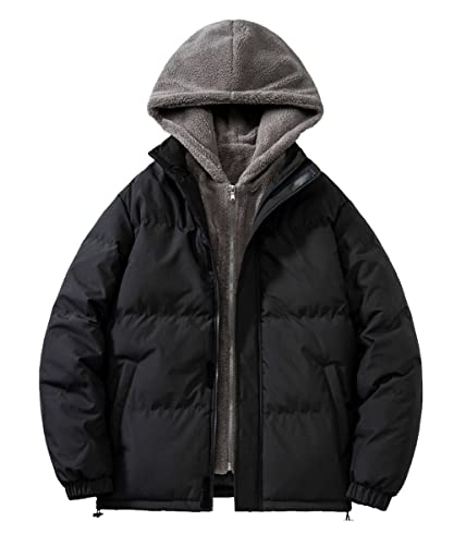 Minetom Fleece Sweatjacke Herren Fleecejacke Mit Kapuze Herbst Winter Oversized Fit Pufferjacke Winterjacke Kurze Steppjacke Quilted Jacket A Schwarz L von Minetom