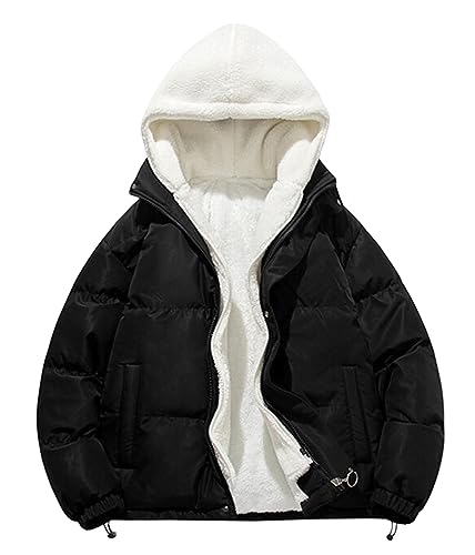Minetom Fleece Sweatjacke Herren Fleecejacke Mit Kapuze Herbst Winter Oversized Fit Pufferjacke Winterjacke Kurze Steppjacke Quilted Jacket A Schwarz Weiß XXL von Minetom