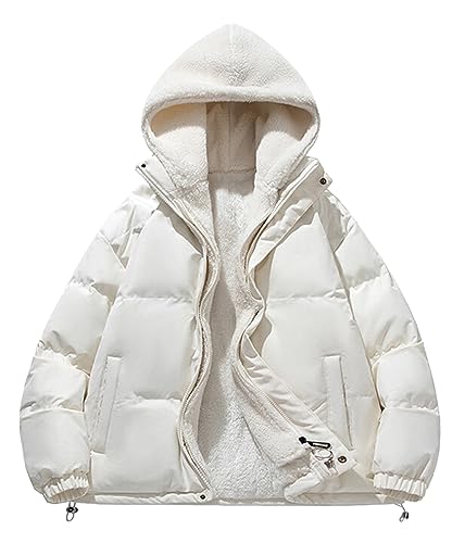 Minetom Fleece Sweatjacke Herren Fleecejacke Mit Kapuze Herbst Winter Oversized Fit Pufferjacke Winterjacke Kurze Steppjacke Quilted Jacket A Weiß L von Minetom