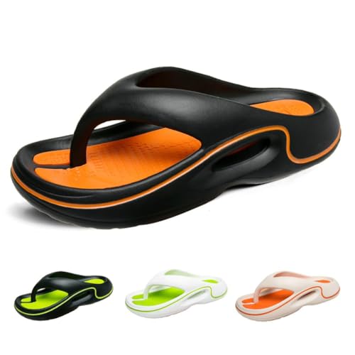 Minetom Flip Flops Herren Zehentrenner Hausschuhe Sandalen Sommer Eva Pantoletten Flach Clogs Strand Beach Pool Slippers A Schwarz Orange 41/42 EU von Minetom