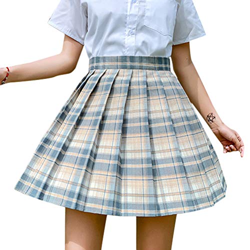 Minetom Frauen Mädchen Kurze Hohe Taille Gefaltete Skater Tennis Schule Rock Damen Kariert Rock Faltenröcke Minirock Kurz Skirt Khaki XXL von Minetom