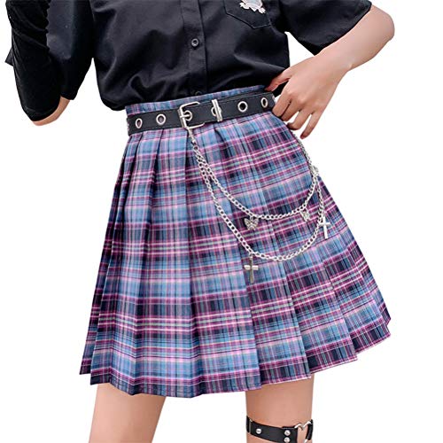 Minetom Frauen Mädchen Kurze Hohe Taille Gefaltete Skater Tennis Schule Rock Damen Kariert Rock Faltenröcke Minirock Kurz Skirt Mit Fliege (XS, Rosa Rot) von Minetom