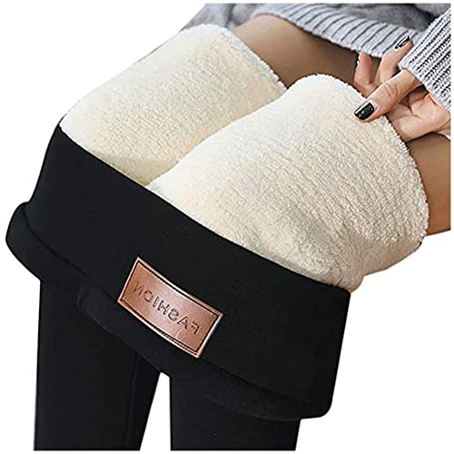 Minetom Frauen Warme Schlanke Hose Winter Lamm Plüsch Jogginghose Verdickte Fleece Gefütterte Jogginghose Hohe Taille Übergroße Leggings Für Frauen A1 Schwarz XS von Minetom