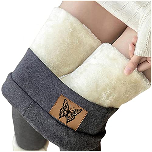 Minetom Frauen Warme Schlanke Hose Winter Lamm Plüsch Jogginghose Verdickte Fleece Gefütterte Jogginghose Hohe Taille Übergroße Leggings Für Frauen C Grau S von Minetom