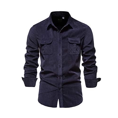 Minetom Freizeithemden Herren Hemden Slim Fit Herrenhemden Langarm Männer Einfarbig Revers Cordhemd Herren Shirt A Marine XS von Minetom