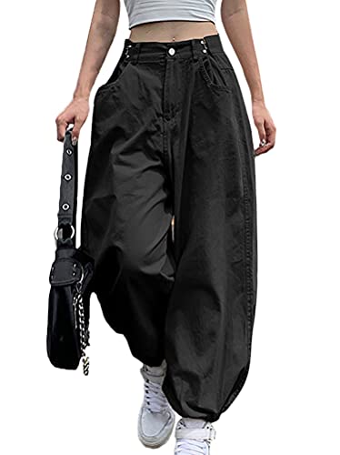 Minetom Freizeithosen Damen Cargo Hose Sweathose Elastische Jogginghose Cargohose Sport Hosen Yogahose Streetwear mit Taschen F Schwarz M von Minetom