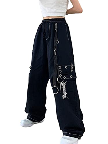 Minetom Freizeithosen Damen Cargo Hose Sweathose Elastische Jogginghose Cargohose Sport Hosen Yogahose Streetwear mit Taschen G Schwarz L von Minetom