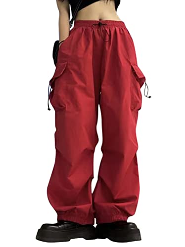 Minetom Freizeithosen Damen Cargo Hose Sweathose Jogginghose Sporthose Cargohose Multi Taschen Sport Hosen Wanderhose Outdoorhose Streetwear 1 Y Rot L von Minetom