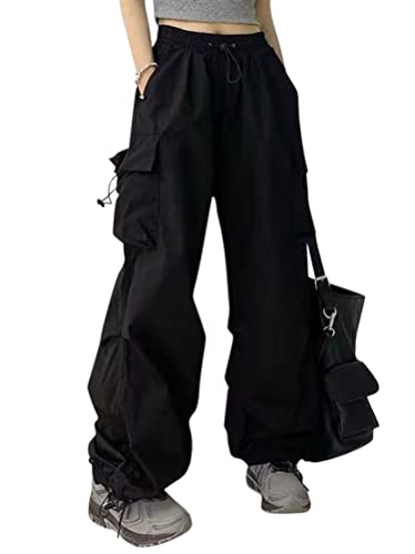 Minetom Freizeithosen Damen Cargo Hose Sweathose Jogginghose Sporthose Cargohose Multi Taschen Sport Hosen Wanderhose Outdoorhose Streetwear 1 Y Schwarz L von Minetom