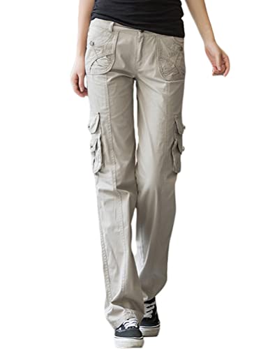 Minetom Freizeithosen Damen Cargo Hose Sweathose Jogginghose Sporthose Cargohose Multi Taschen Sport Hosen Wanderhose Outdoorhose Streetwear A Khaki XXL von Minetom