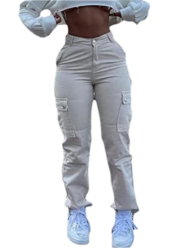 Minetom Freizeithosen Damen Cargo Hose Sweathose Jogginghose Sporthose Cargohose Multi Taschen Sport Hosen Wanderhose Outdoorhose Streetwear B Beige S von Minetom