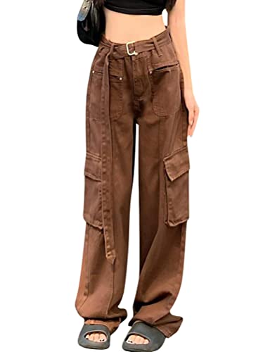 Minetom Freizeithosen Damen Cargo Hose Sweathose Jogginghose Sporthose Cargohose Multi Taschen Sport Hosen Wanderhose Outdoorhose Streetwear F Braun XS von Minetom