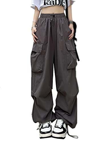 Minetom Freizeithosen Damen Cargo Hose Sweathose Teenager Mädchen Elastische Jogginghose Cargohose Sport Hosen Yogahose Streetwear T Grau XL von Minetom