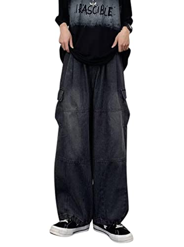 Minetom Freizeithosen Damen Jeanshosen Cargo Hose Jogginghose Cargohose Multi Taschen Denim Hose Straight Baggy Jeans Hosen Streetwear E Grau 3XL von Minetom