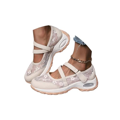 Minetom Freizeitschuhe Damen Sneaker Spitze Atmungsaktive Stoffschuhe Frauen Laufschuhe Leicht Plateau Schuhe Walkingschuhe A Aprikose 42 EU von Minetom