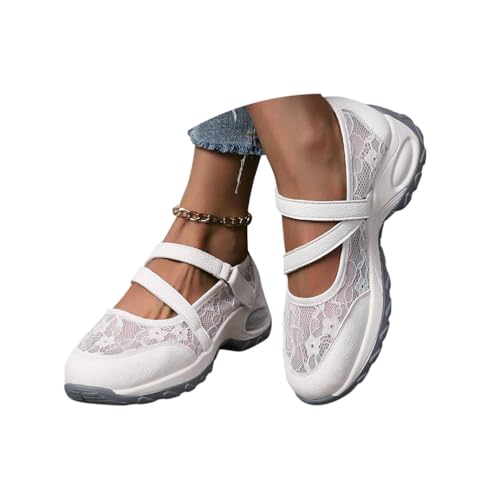 Minetom Freizeitschuhe Damen Sneaker Spitze Atmungsaktive Stoffschuhe Frauen Laufschuhe Leicht Plateau Schuhe Walkingschuhe A Weiß 39 EU von Minetom