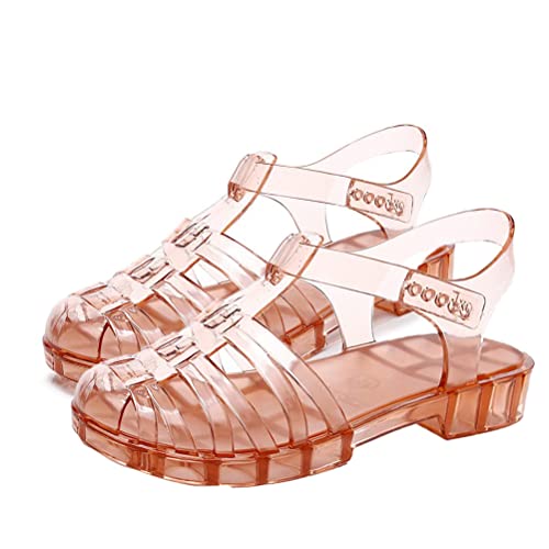 Minetom Gummi Damen Sandalen Flache Kunststoff Römische Sandalen Transparente Schnallenschuhe Gummisandalen Kristall Strandschuhe A2 Orange 38 EU von Minetom