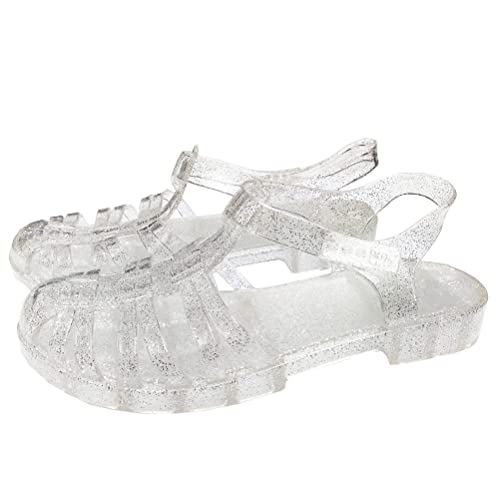 Minetom Gummi Damen Sandalen Flache Kunststoff Römische Sandalen Transparente Schnallenschuhe Gummisandalen Kristall Strandschuhe A2 Transparent 37 EU von Minetom