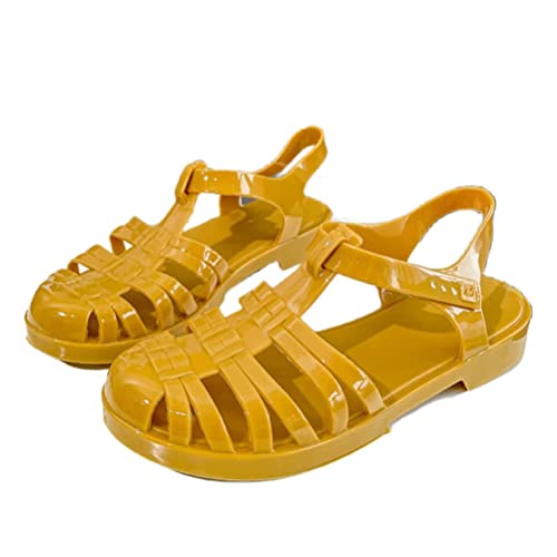 Minetom Gummi Damensandalen Unisex Kunststoff Sandalen Damen Klassische Transparente Schnallenschuhe Gummisandalen Kristall-Strandschuhe A1 Gelb 36 EU von Minetom