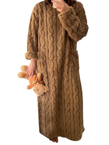 Minetom Hauskleid Damen Decke Mit Ärmeln Blanket Sweatshirt Tragbare Decke Zum Anziehen Erwachsene Oversized Riesen Übergroßer Warm Kuschelpullover Braun 140 cm von Minetom