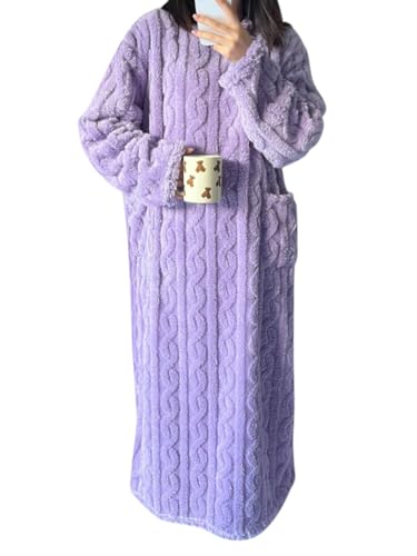 Minetom Hauskleid Damen Decke Mit Ärmeln Blanket Sweatshirt Tragbare Decke Zum Anziehen Erwachsene Oversized Riesen Übergroßer Warm Kuschelpullover Violett 140 cm von Minetom